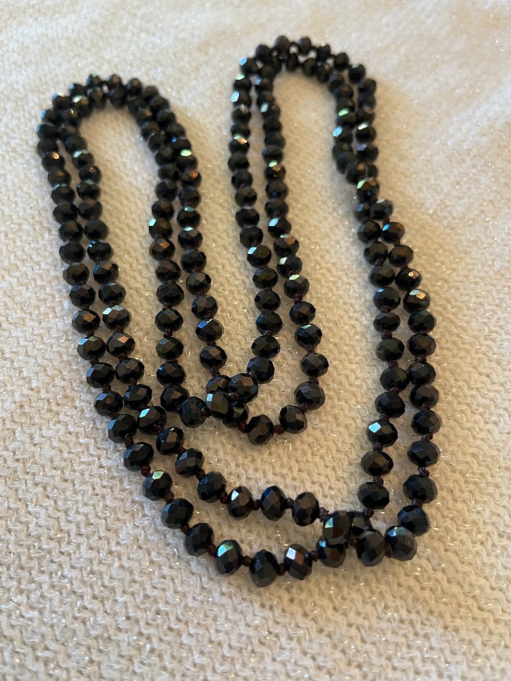 Long Black Faceted Bead Necklace - Classic Elegance